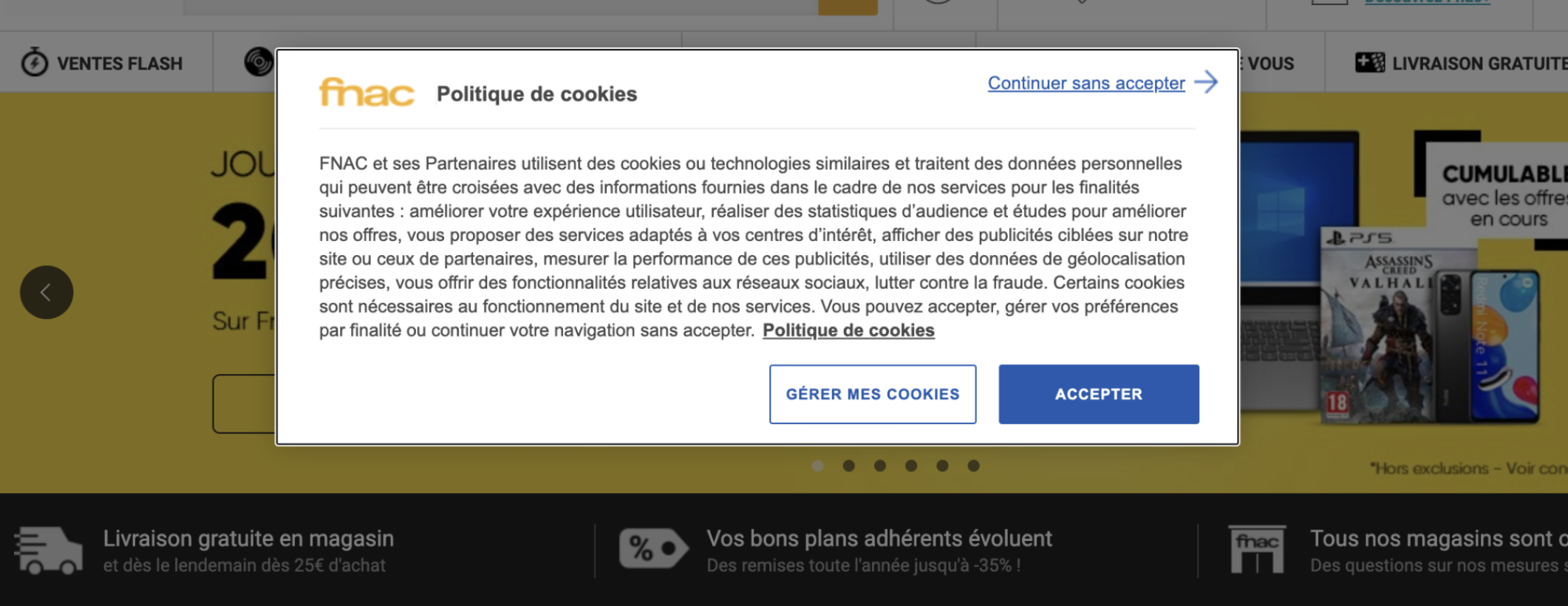 rgpd cookies exemple fnac